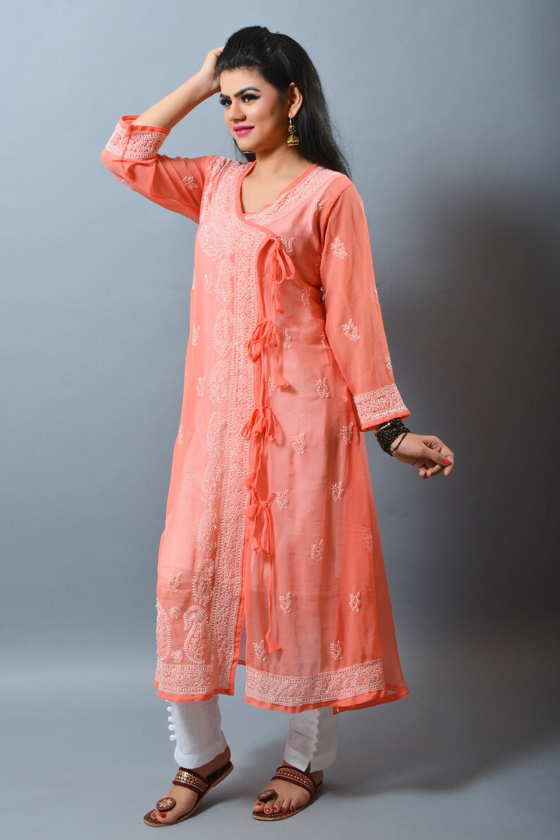 Designer Kedia Style Chikan Embroidery Kurti Fashionable Etsy