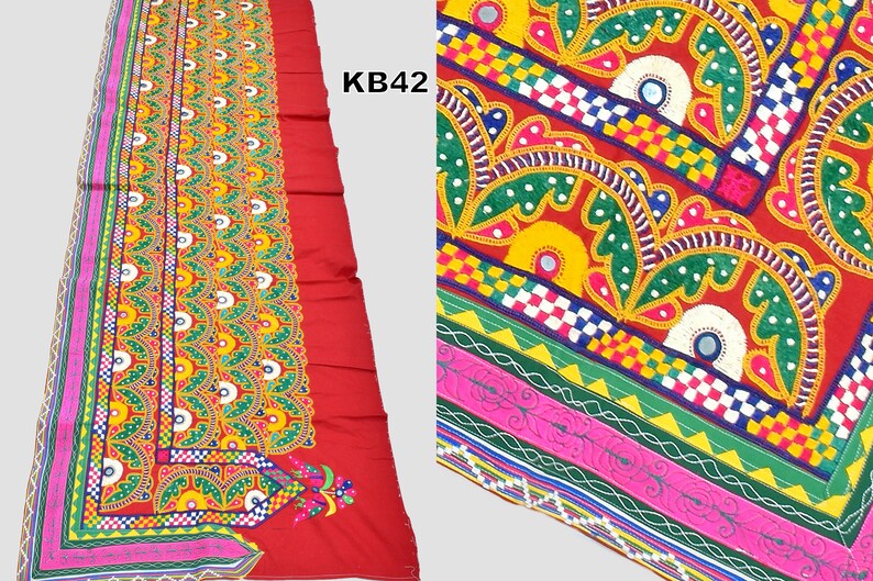Vintage Traditional Hand Embroidered Lace-Parrot Design Embroidery Bohemian Multicolored Mirror Work Lace-Handmade Banjara Costume Patch