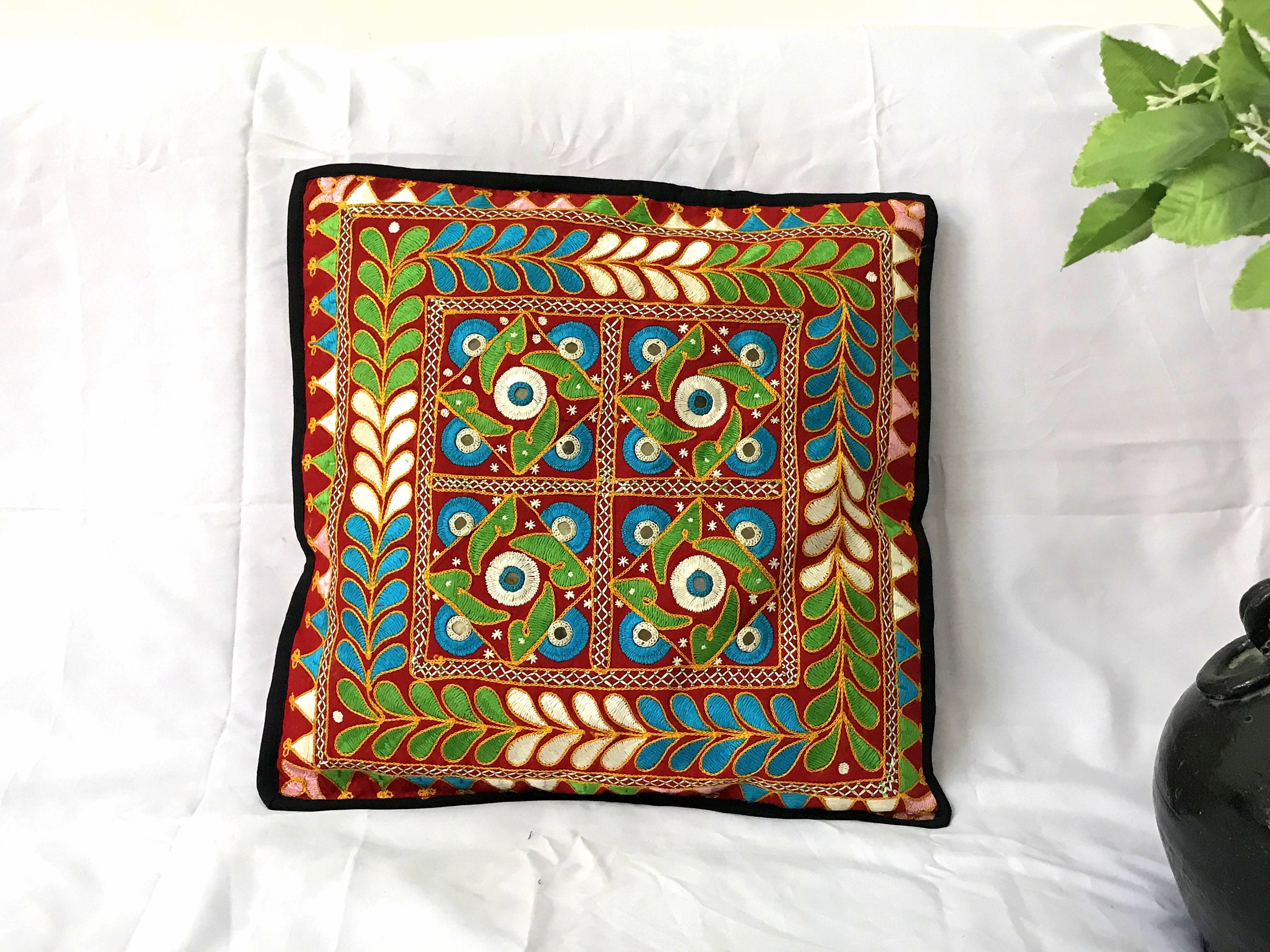 Traditional Gujarati Embroidery Cushion Covers Floral Etsy