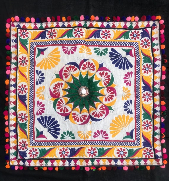Wall Décor Vintage Kutch Banjara Tribal Hand Embroidery Chakla Wall Hanging Tapestry Wall