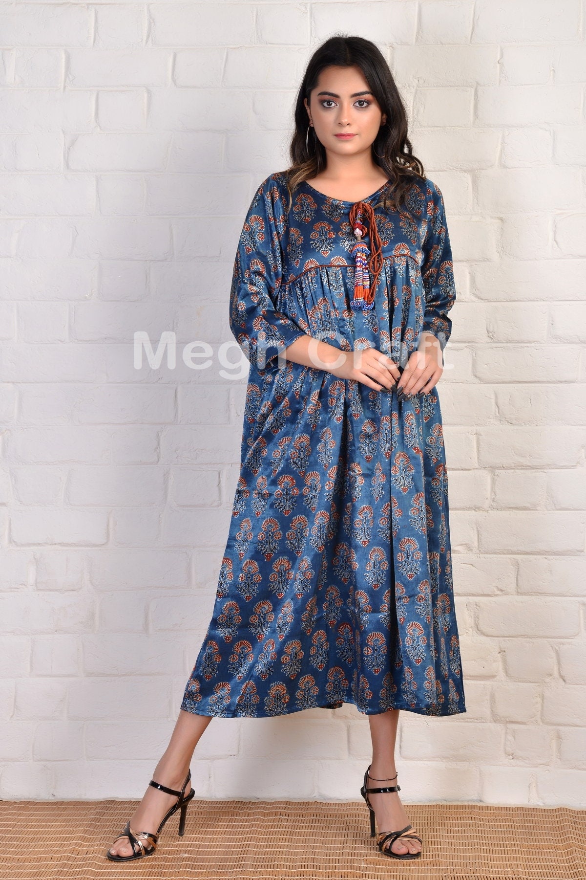 Floral Design Mashru Silk Dress Indian Gaji Silk Midi Dress | Etsy