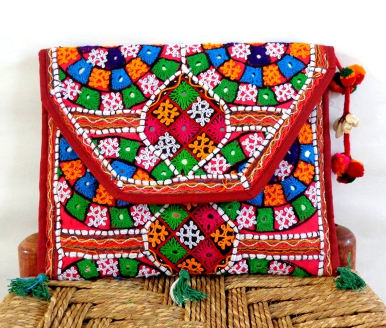 Gujarati Embroidery Traditional Clutch Purse Boho Hippie Etsy