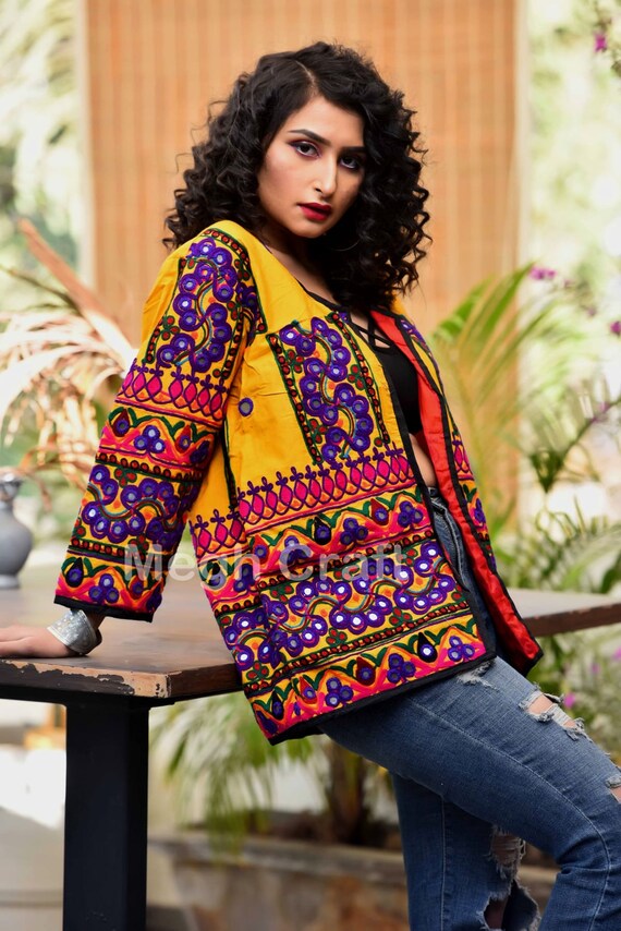 Bohemian Embroidered Mirror Work Kutch Jacket indian Banjara