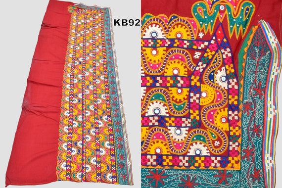 Vintage Traditional Hand Embroidered Lace-Parrot Design Embroidery Bohemian Multicolored Mirror Work Lace-Handmade Banjara Costume Patch