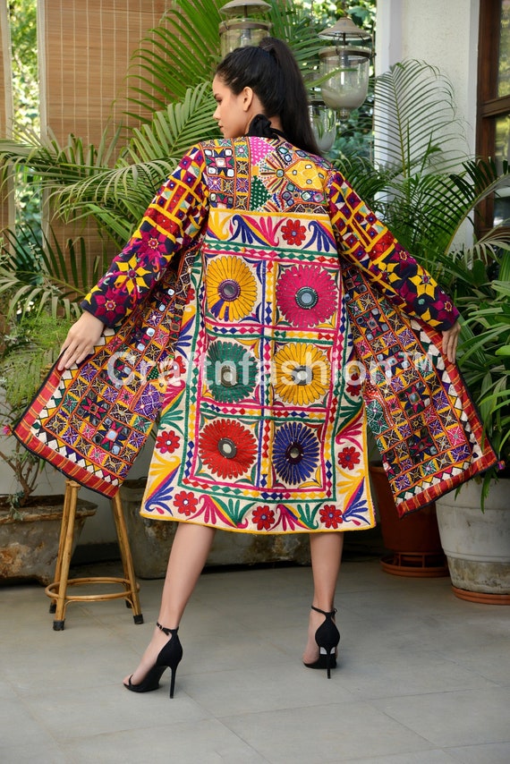 Indian Banjara Jacket Long Vintage Embroidery Mirror Work Long Jacket Handmade Coat Bohemian Embroidered Jacket Kutch Jacket Gypsy Etsy