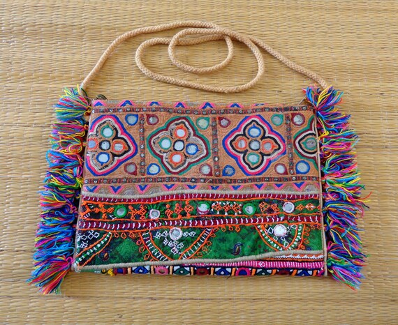 Kutch Embroidery Mirror Work Boho Fringe Clutch Purse | Etsy India