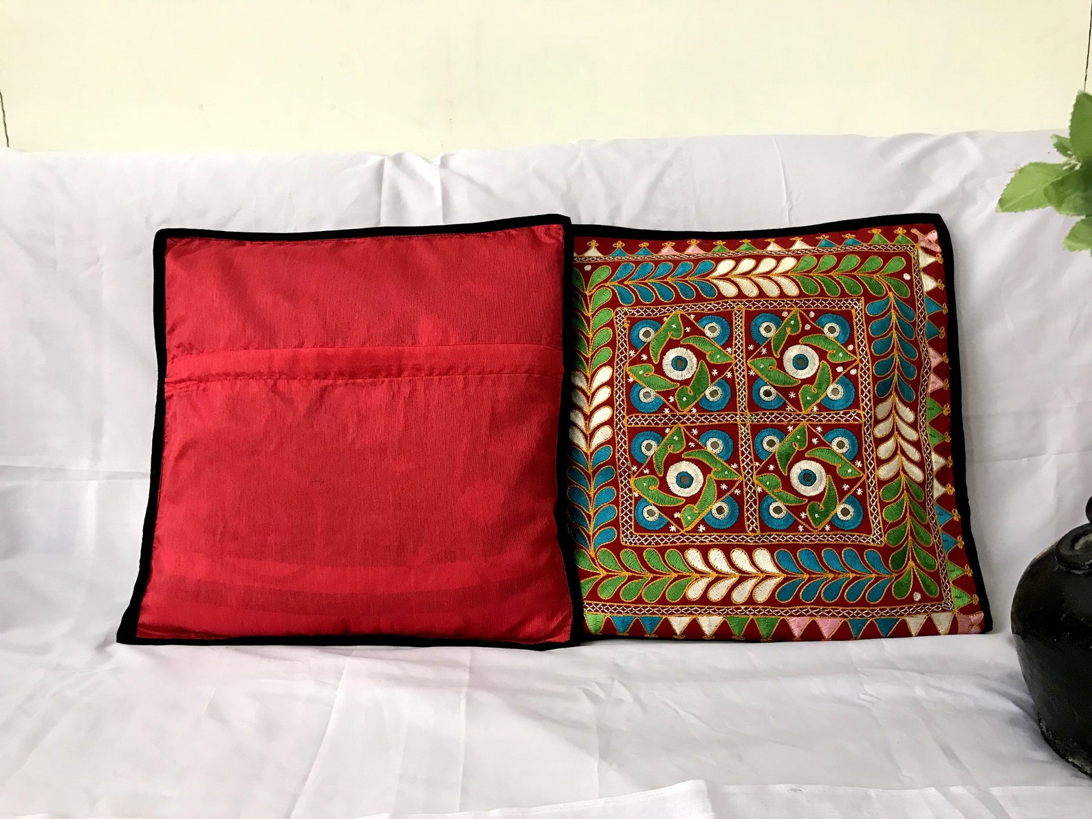Buy Traditional Gujarati Embroidery Cushion Case Floral Online in India