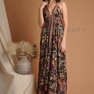 Boho Silk Halter Neck Dress Beach Party Goddess Paisely Maxi Dress Niya