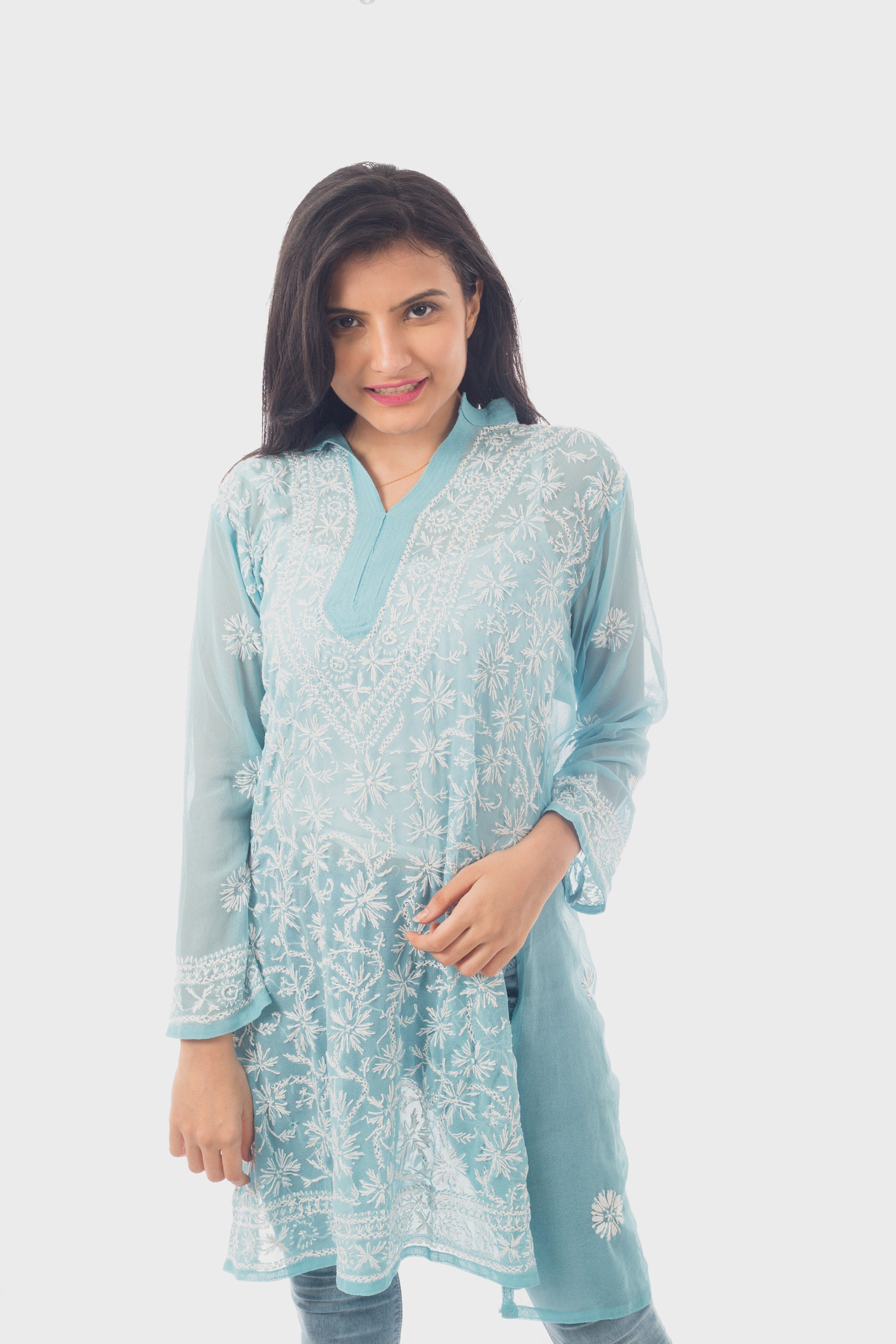 Fashion Wear Kurti Designer Chikan Embroidered Top Etsy