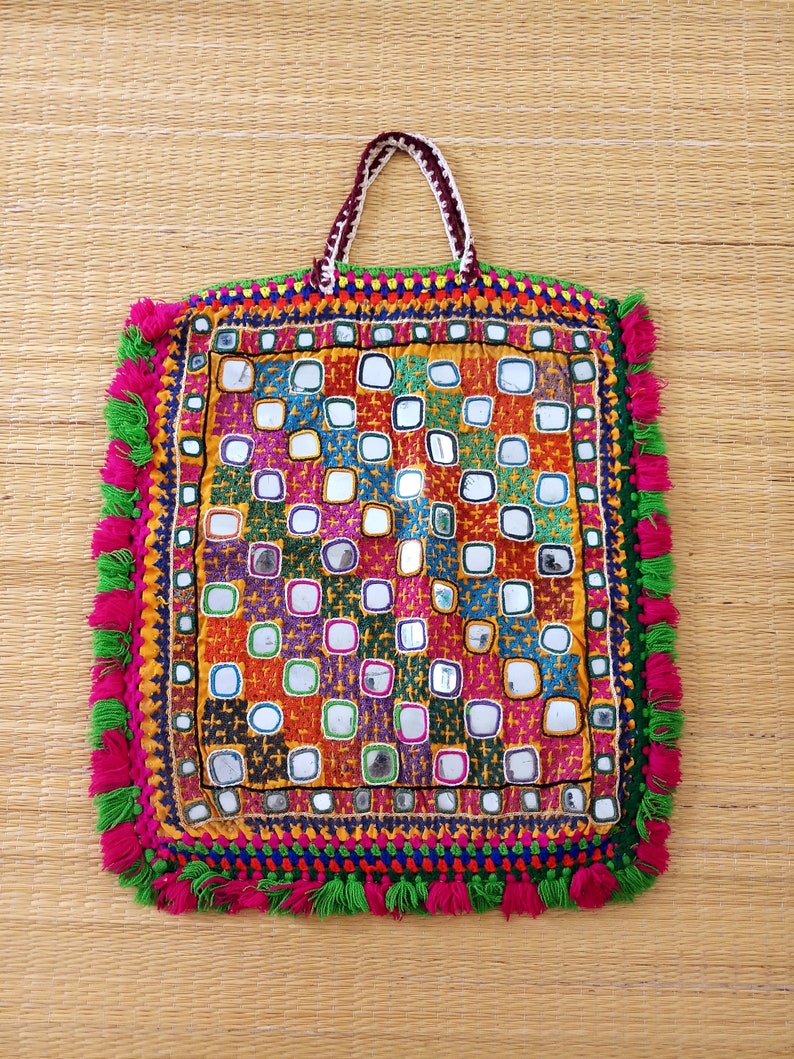 Kutch Embroidery Vintage Handmade Theli Mirror Work Theli Bag Boho Hippie Antique Kutch HAndbag Traditional Banjara Mirror Work Theli