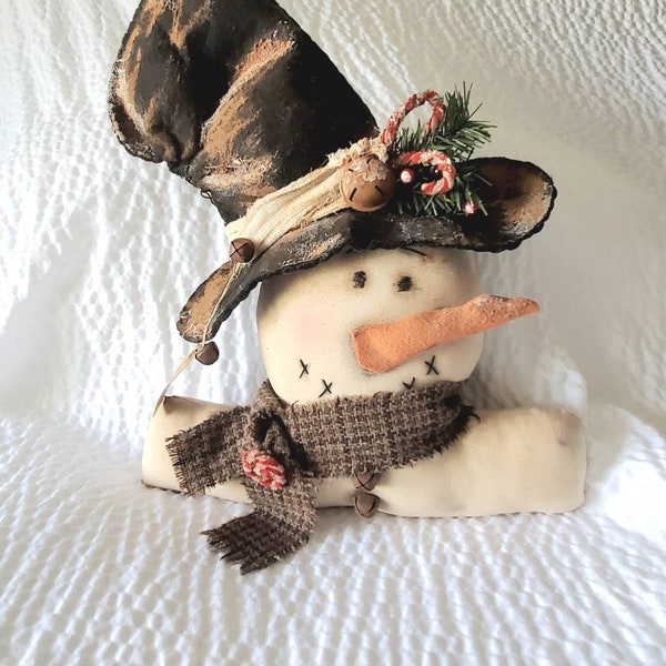 Grungy Primitive Snowman door hanger, wreath attachment or Tree topper