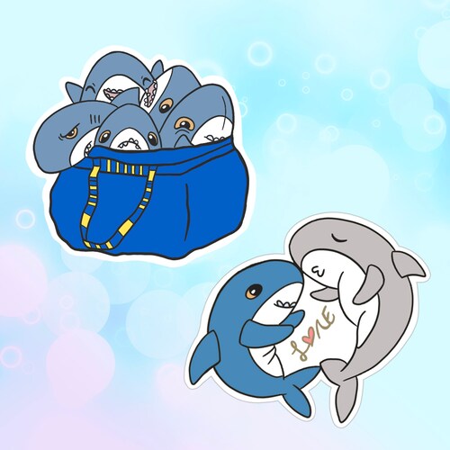 The Never Enough Sharks Bag and The Shark Couple Vinyl Sticker Pack ~ Kickstarted ~ Happy Planner Stickers ~ Journaling ~ Hobonichi