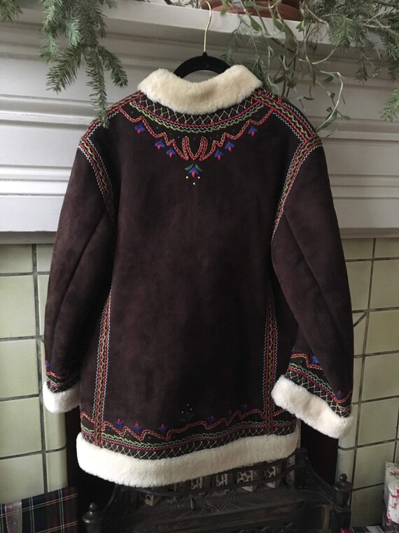 Embroidered Suede Shearling Coat