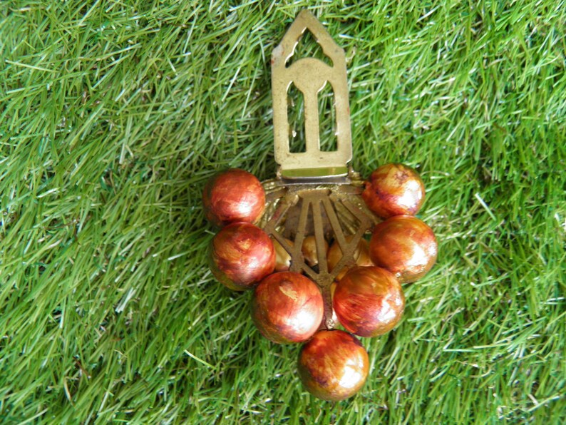 VINTAGE Golden grapefruit plant pin hand painted embellished with a gold back brooch.