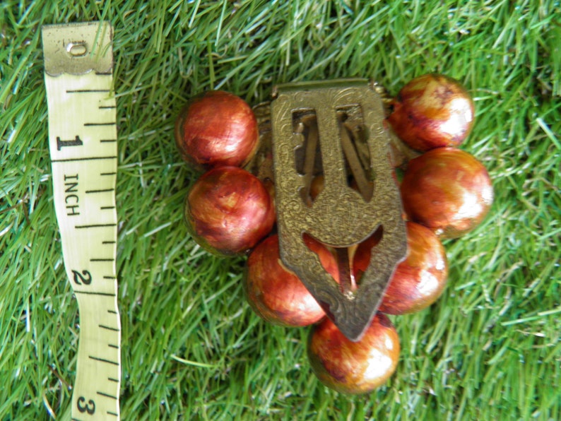 VINTAGE Golden grapefruit plant pin hand painted embellished with a gold back brooch.