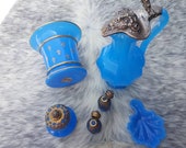 Excellently Preserved French Blue Opaline Glass Set, made in the 19th century.
