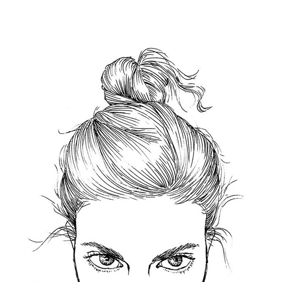 Hair Bun Pen Illustration Digital Print Etsy