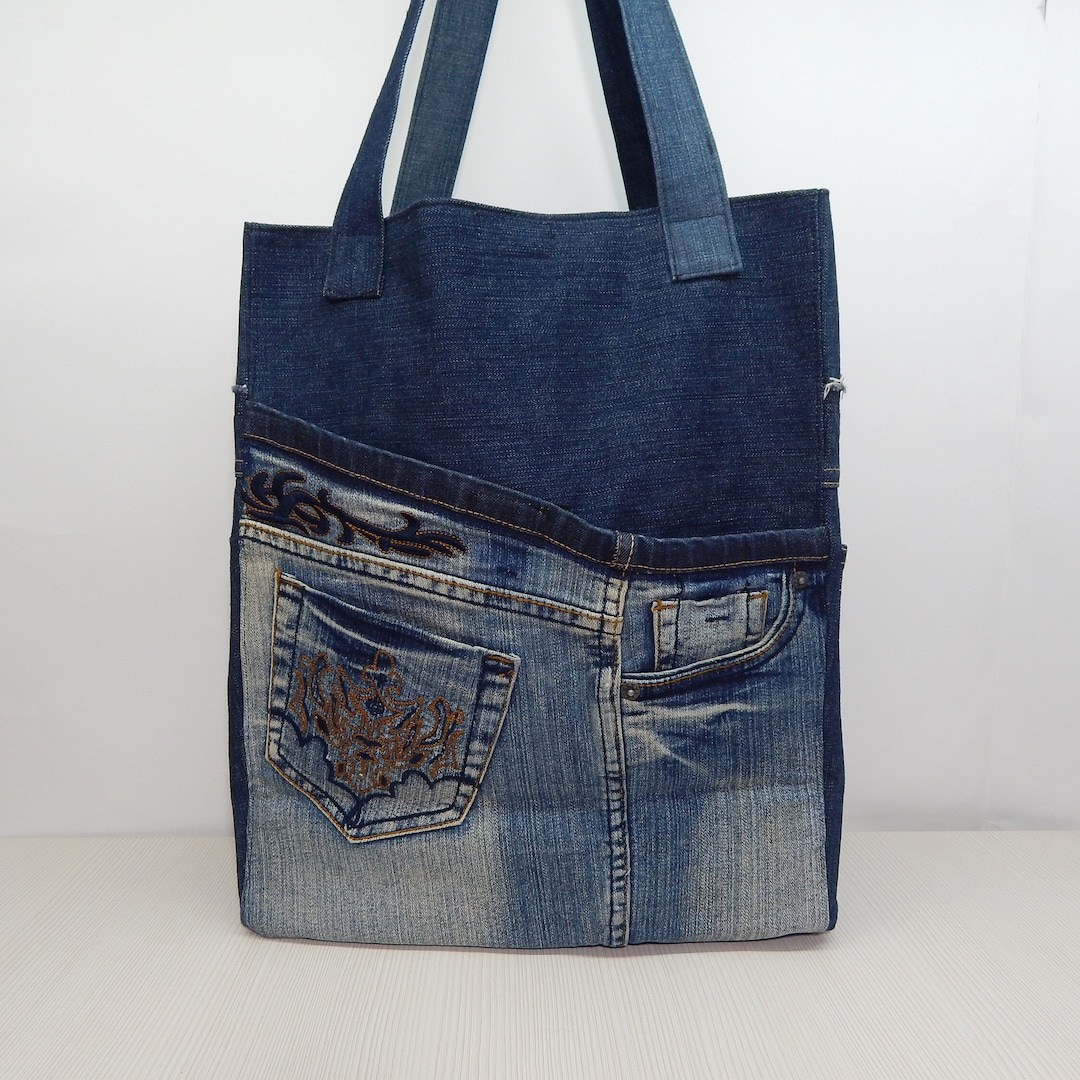 Denim Totebag トートバッグ Amazon.com: Denim Tote Bag with Pockets Cute Y2K Star