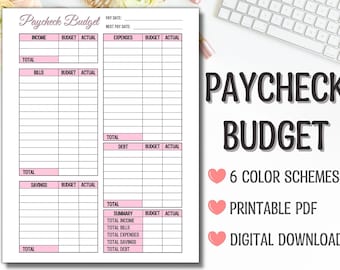 Paycheck Budget Overview Template Printable, Paycheck Budget Printable, Budget Binder, Budget Planner, Budget Template, Letter PDF
