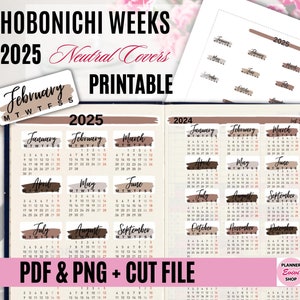 SEMANAS HOBONICHI 2025 Cubiertas neutrales imprimibles / Meses del año / Etiqueta de resumen del año / Kit Hobonichi / Pegatinas imprimibles para planificador 01