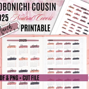 HOBONICHI COUSIN (A5) 2025 Cubiertas neutrales imprimibles / Meses del año / Etiqueta de resumen del año / Kit Hobonichi / Pegatinas imprimibles para planificador 02