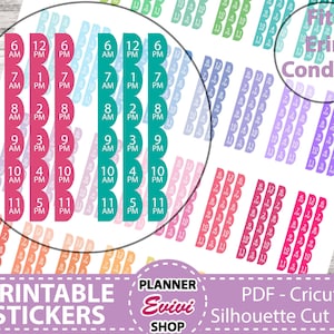 Uur Strips-Afdrukbare Planner Stickers, Erin Condren, Happy Planner, Hobonichi, Bullet Journal, Hourly Strips Printable Sticker - Cut Files