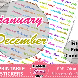 Monthly Script Sticker,Printable Planner Sticker,bunte Sticker,Erin Condren,Monthly Cover Digital Download