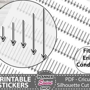Skinny Arrow Planner Stickers Afdrukbaar, VERIJDELDE pijlkrabbels, pijlen per uur, pijlteken, blikkerige pijlen, minipijlen, herinneringsstickers