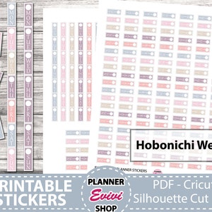 May include: Printable planner stickers for Hobonichi Weeks. The stickers are in various pastel colours and feature a simple design with a circle in the centre of each sticker. The text "Hobonichi Weeks" is printed in black at the bottom of the image.