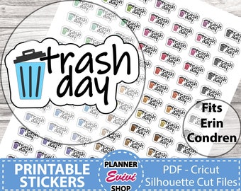 Pegatinas imprimibles del planificador - Trash Day/Erin Condren Planner Stickers/Trash Day Printable Stickers/Cut Files/Trash Day Sticker/Happy Planner