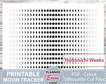 Moon Phases Icons | Foil Ready Digital Printable Planner Stickers | JPG/PDF/Free Cut File/Black Overlay | Hobonichi Weeks Bujo Style