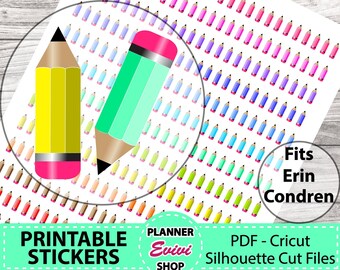 Printable Pencil Planner Stickers Erin Condren Planner Stickers Printable Pencil Stickers Cut Files Pencil Sticker Happy Planner Sticker