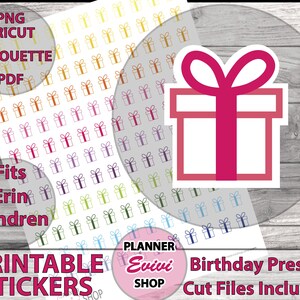 Birthday Present-Printable Planner Stickers,Erin Condren Planner Stickers,Happy Planner Stickers Cut Files,Birthday planner Stickers,