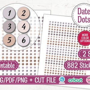 Kleine datumnummerstickers voor planners, organisatoren en Bullet Journals, ongedateerde planners, afdrukbare plannerstickers, datumstip, microdots