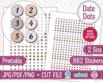 Small Date Number Stickers for Planners, Organizers, and Bullet Journals, Undated Planners, Printable Planner Stickers, Date Dot, Micro Dots