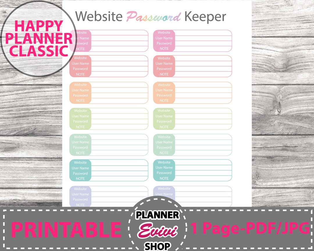 Password Tracker, Printable Happy Planner Passwords Insert, Password ...