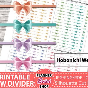 Hobonichi Weeks Divider Stickers, Printable Hobonichi Weeks Bow Border, Mini Dividers, Horizontal Divider Stickers