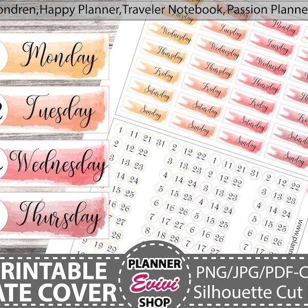 Date Cover Printable Planner Stickers, Erin Condren, EC Planner Stickers, Happy Planner, Mambi, Bullet Journal... etc. Planificateur élégant