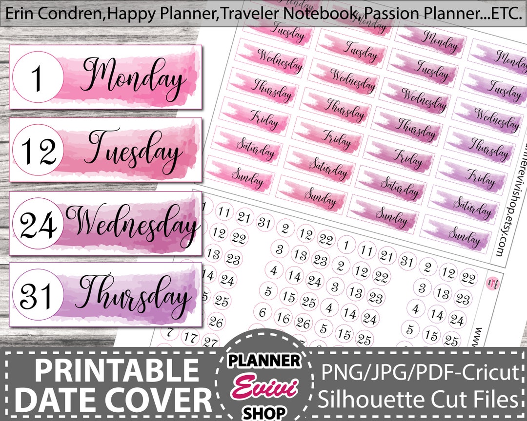 Date Cover Printable Planner Stickers, Erin Condren, Happy Planner ...