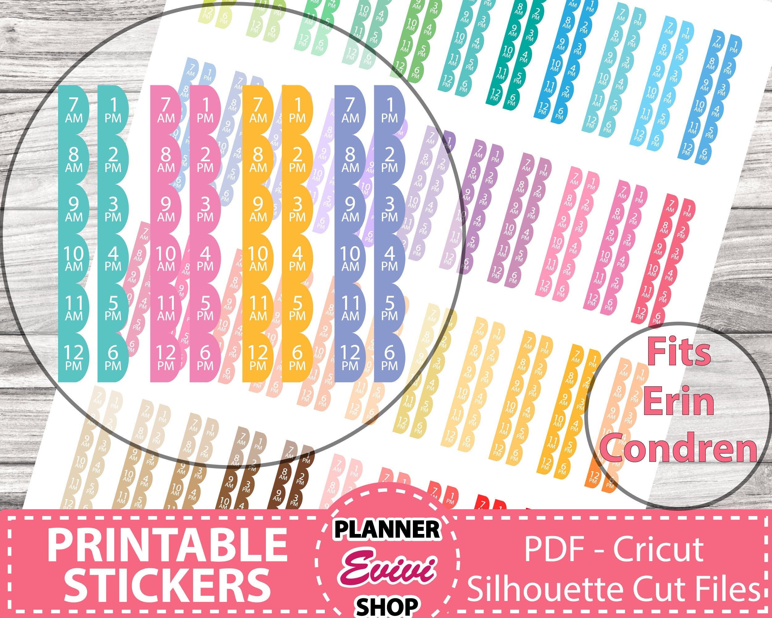 Hour Strips/7am-6pm/printable Planner Stickers/erin Condren Planner ...