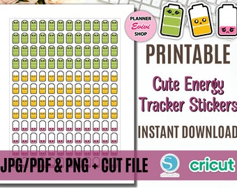 Cute Energy Tracker Printable Planner Stickers/Self care tracker/Medical - Mood - Sleep - Health - Seizure -Symptom Tracker/Digital Download