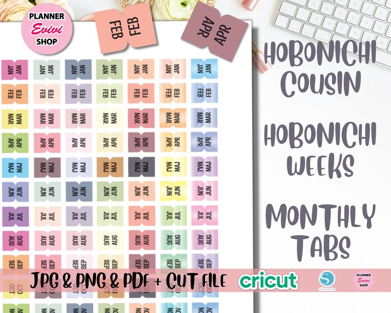 Hobonichi Cousin Monthly Tabs, Printable Planner Stickers,bullet ...