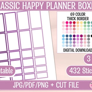 Happy Planner Stickers/Classic Happy Planner Printable Sticker/Colorful Printable/Functional Boxes/Planner Accessories/Cricut/PNG/Silhouette