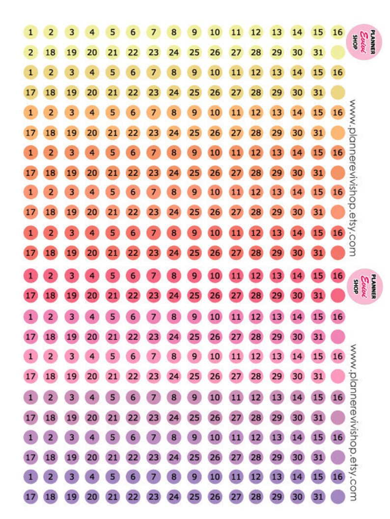 Printable Date Dots, Printable Planner Stickers, Date Dot Stickers,erin Condren, Happy Planner