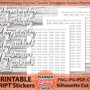 Tage, Wochen Skript Wort Aufkleber, druckbare Planner Aufkleber/Erin Condren, Happy Planner, Hobonichi, Bullet Journal Sticker Set/Tage der Woche