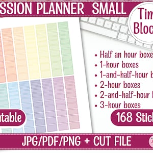 Adesivo Passion Planner Small/Time Blocks 0.5/1/1.5/2/2.5/3 Hour Strips/Passion Planner Printable/Printable Stickers/Digital Download 02