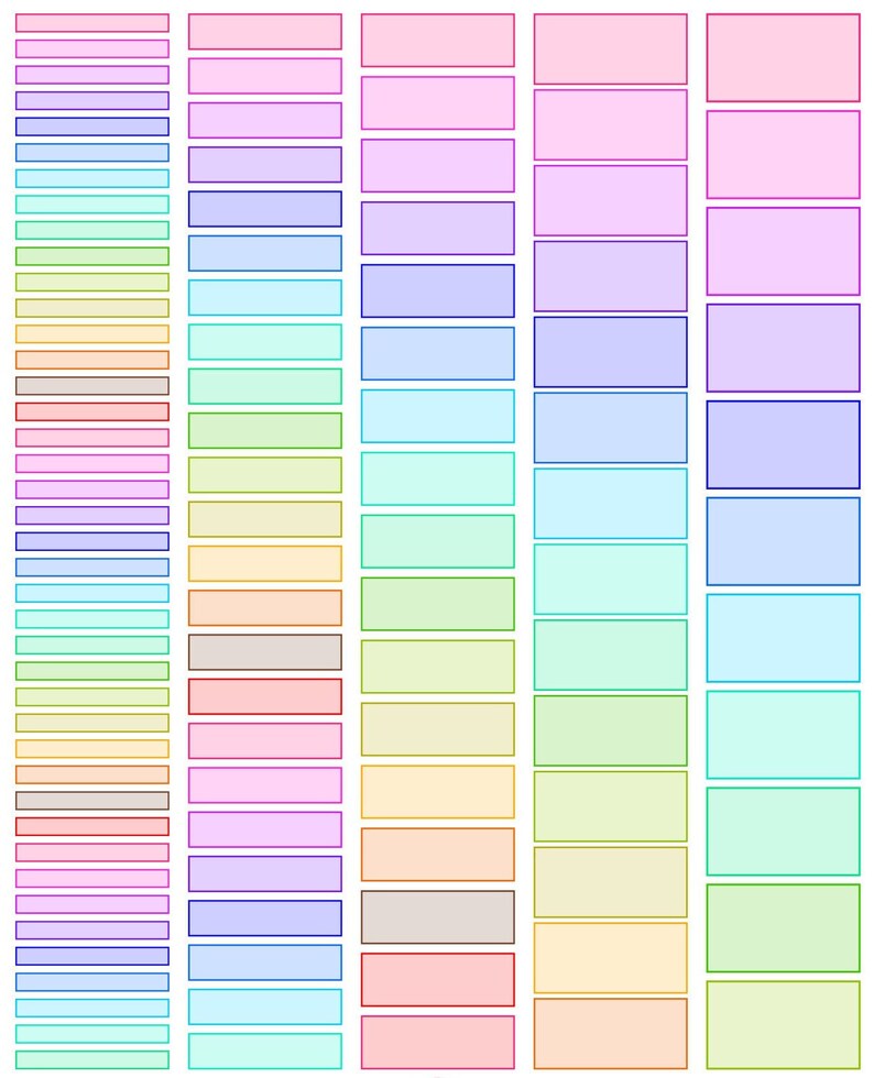 May include: A chart of 20 different color palettes, each with 5 color variations. The colors range from light to dark and include shades of pink, blue, green, and yellow.
