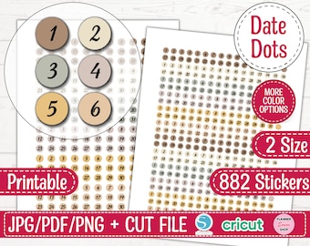 Small Date Number Stickers for Planners, Organizers, and Bullet Journals, Undated Planners, Printable Planner Stickers, Date Dot, Micro Dots
