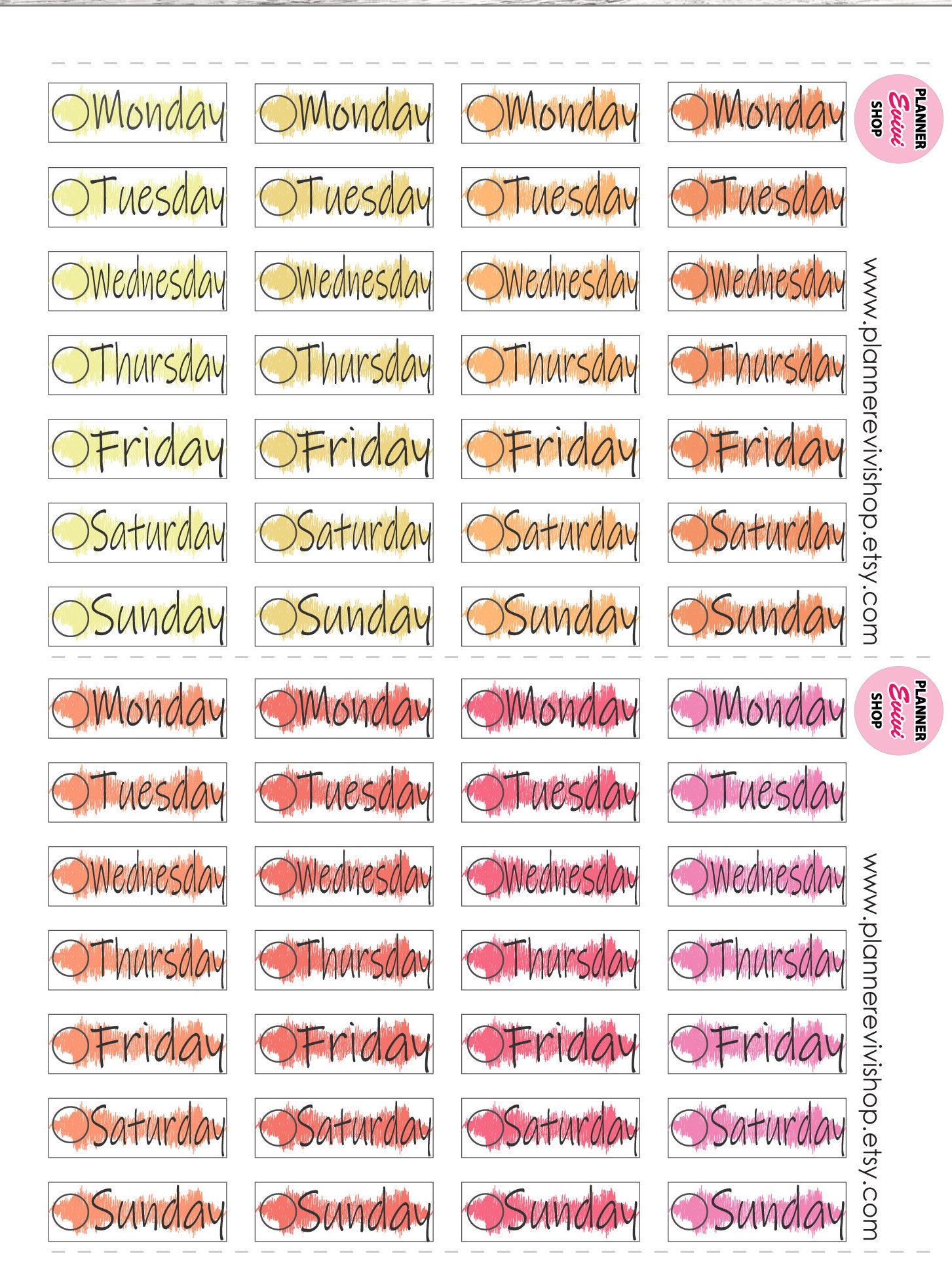 Days of the Week Printable Planner Stickers/date Cover/days Stickers ...