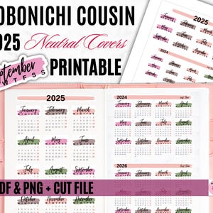 PORTADA HOBONICHI COUSIN (A5) 2025 Portadas neutrales imprimibles/Meses del año/Etiqueta de resumen del año/Kit Hobonichi/Calcomanía imprimible para planificador 04